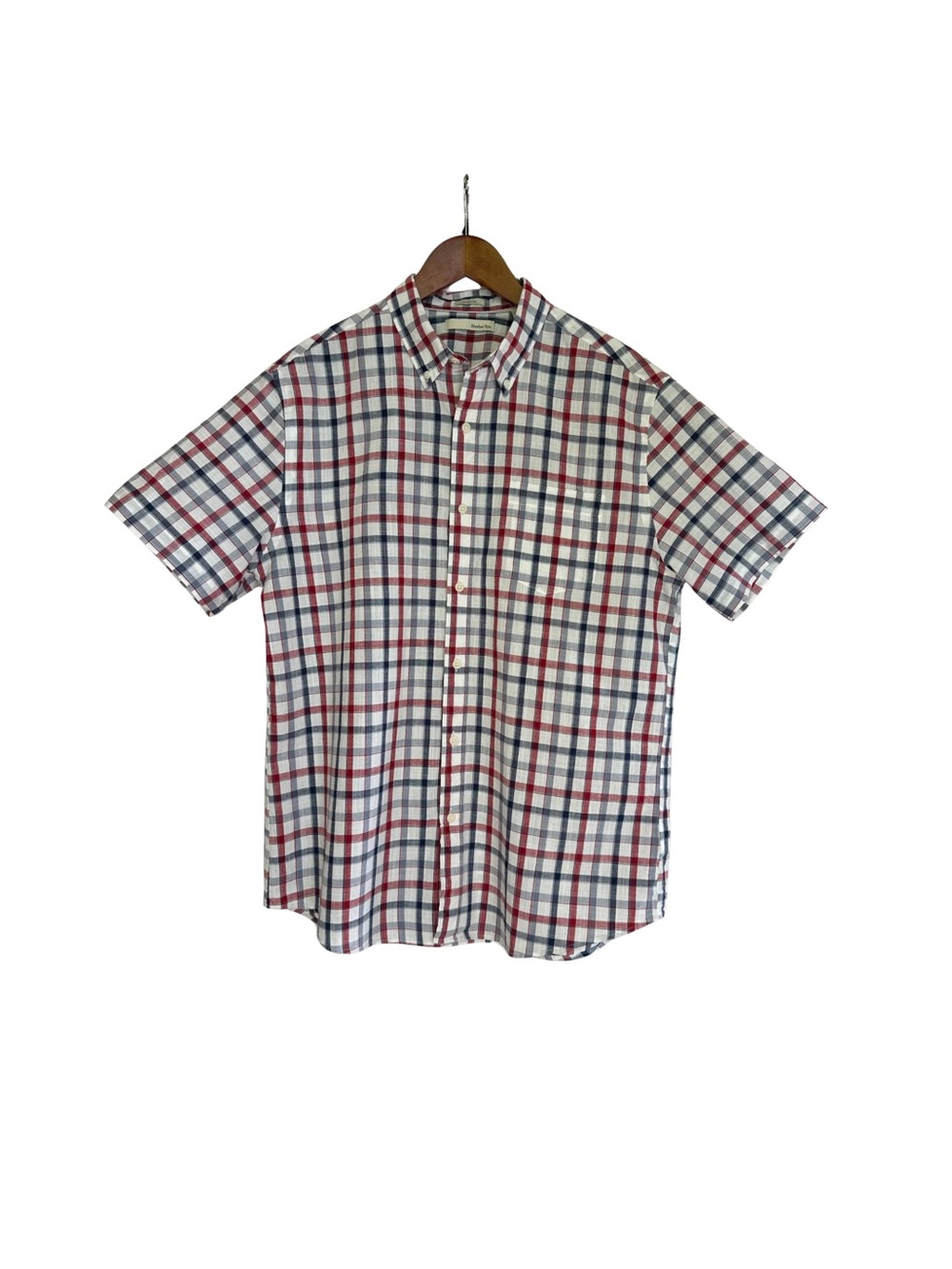 Hawker Rye 100% Cotton Men’s Short-Sleeve Button-Down Plaid Shirt - Navy/Red, L